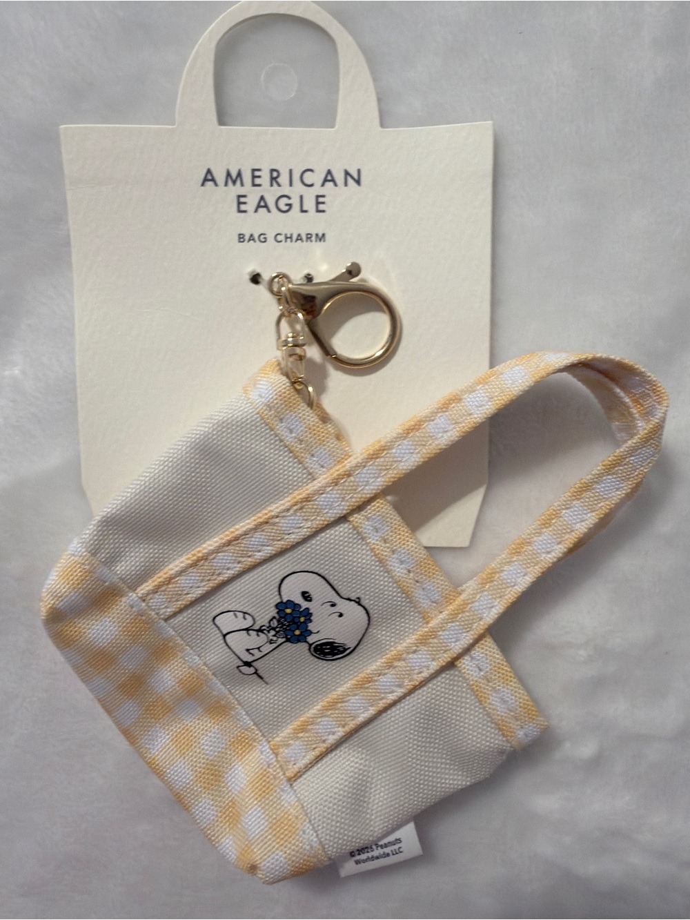 American Eagle Outfitters Yellow Gingham Snoopy Bag Charm Keychain